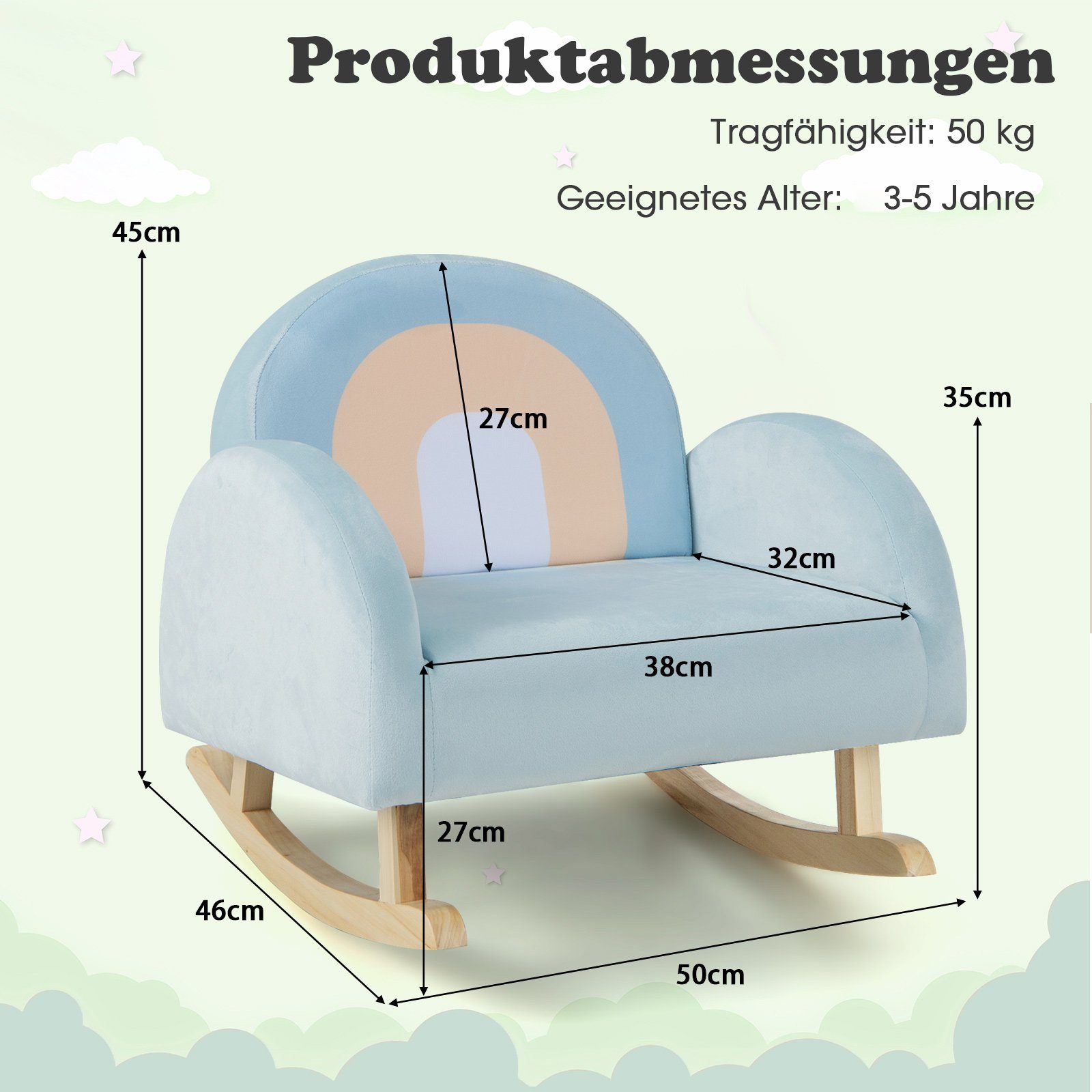 COSTWAY Kindersessel Schaukelstuhl, bis 50kg, gepolstert