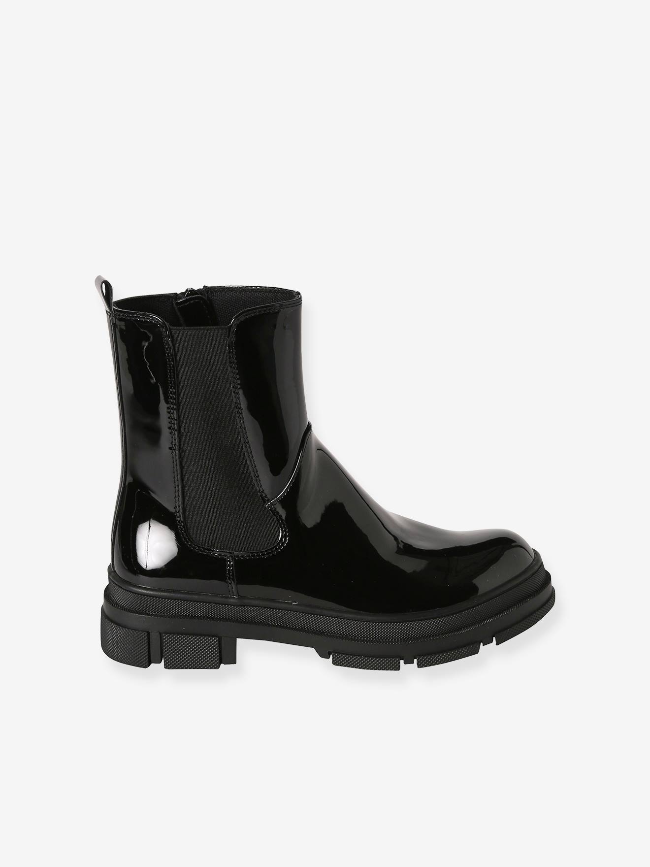 Boots vernies zippées et élastiquées junior noir