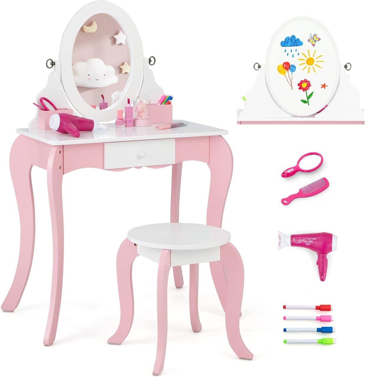 Costway 2 in 1 Kinder Schminktisch & Hocker