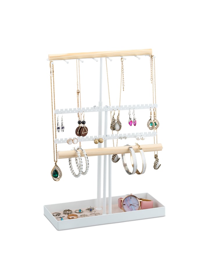relaxdays Schmuckständer in Weiß/ Natur - (B)23 x (H)44 x (T)10 cm günstig kaufen onesize