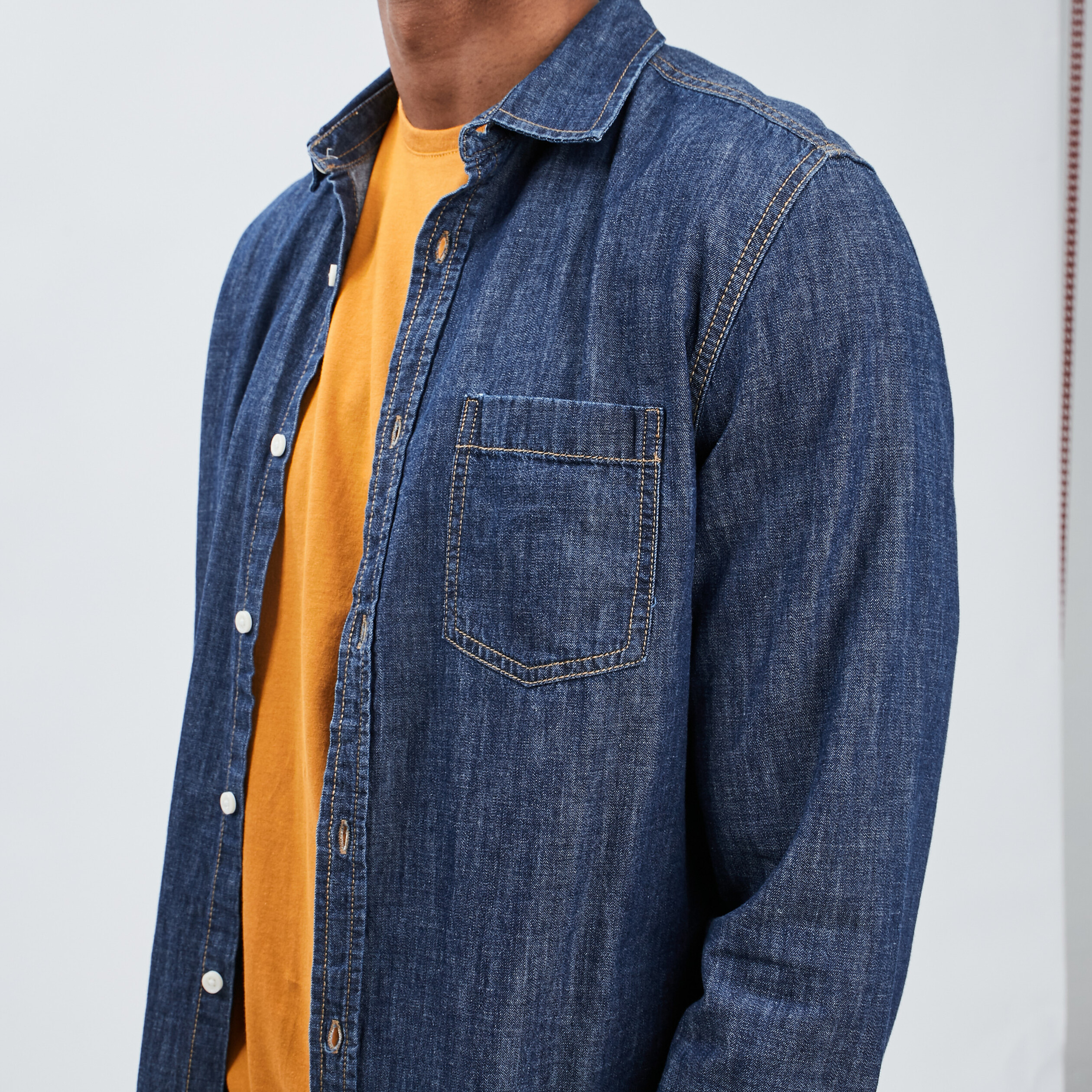 Chemise droite manches longues denim stone homme | La Halle