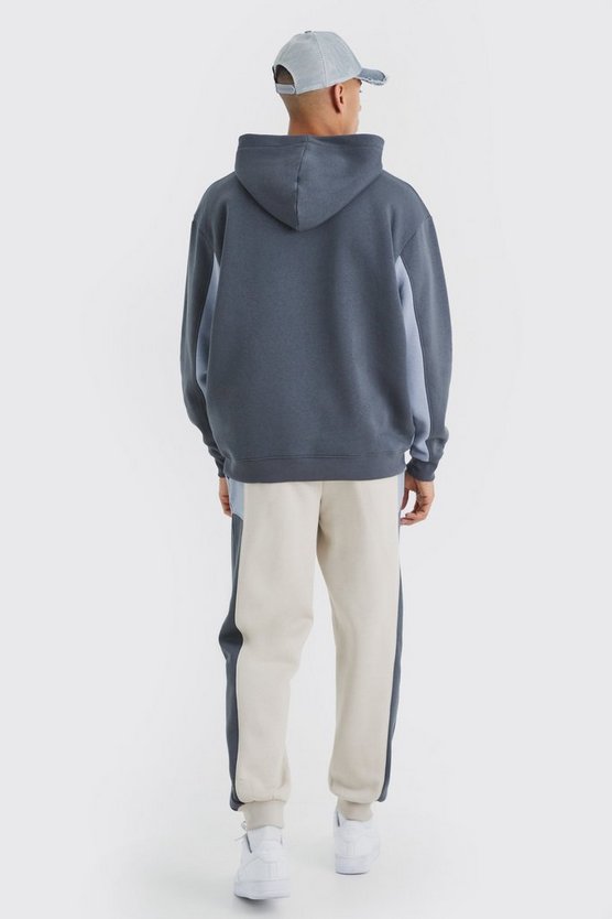 Oversize Colorblock Trainingsanzug mit Kapuze und Logo