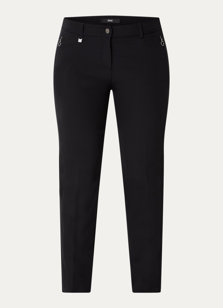 Pantaloni chino BRAX marroni a vita media, vestibilità slim ed elasticizzata.