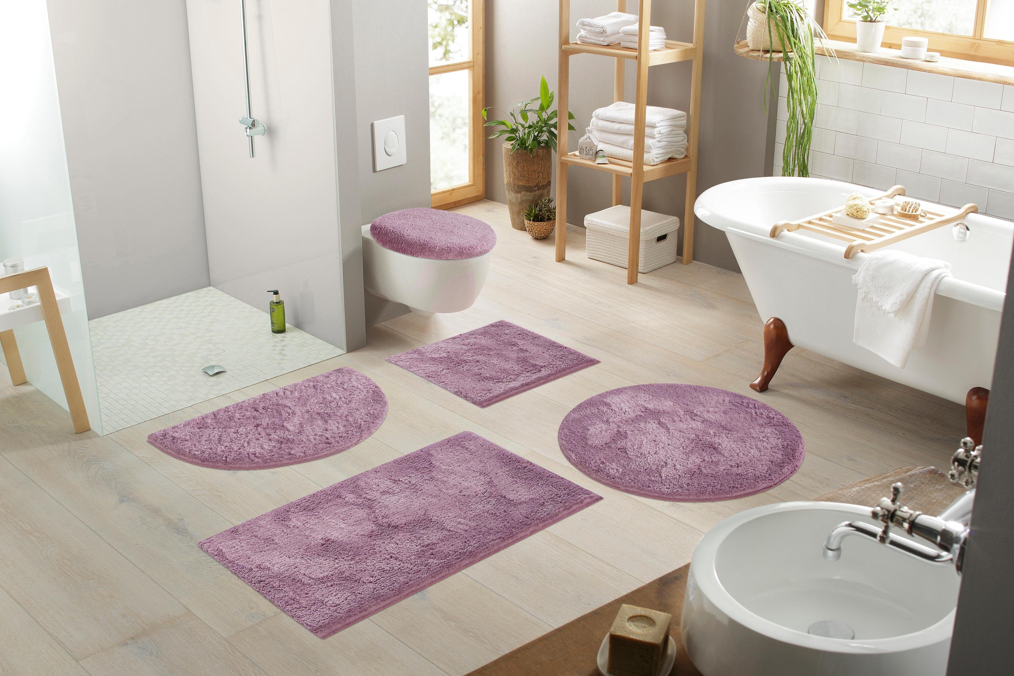 Badematte Jos my home, Höhe 22 mm, rutschhemmend beschichtet, fußbodenheizungsgeeignet, schnell trocknend, Polyester, rechteckig, Badematten in Pastell-Farben, Badteppich als 3 teiliges Set erhältlich