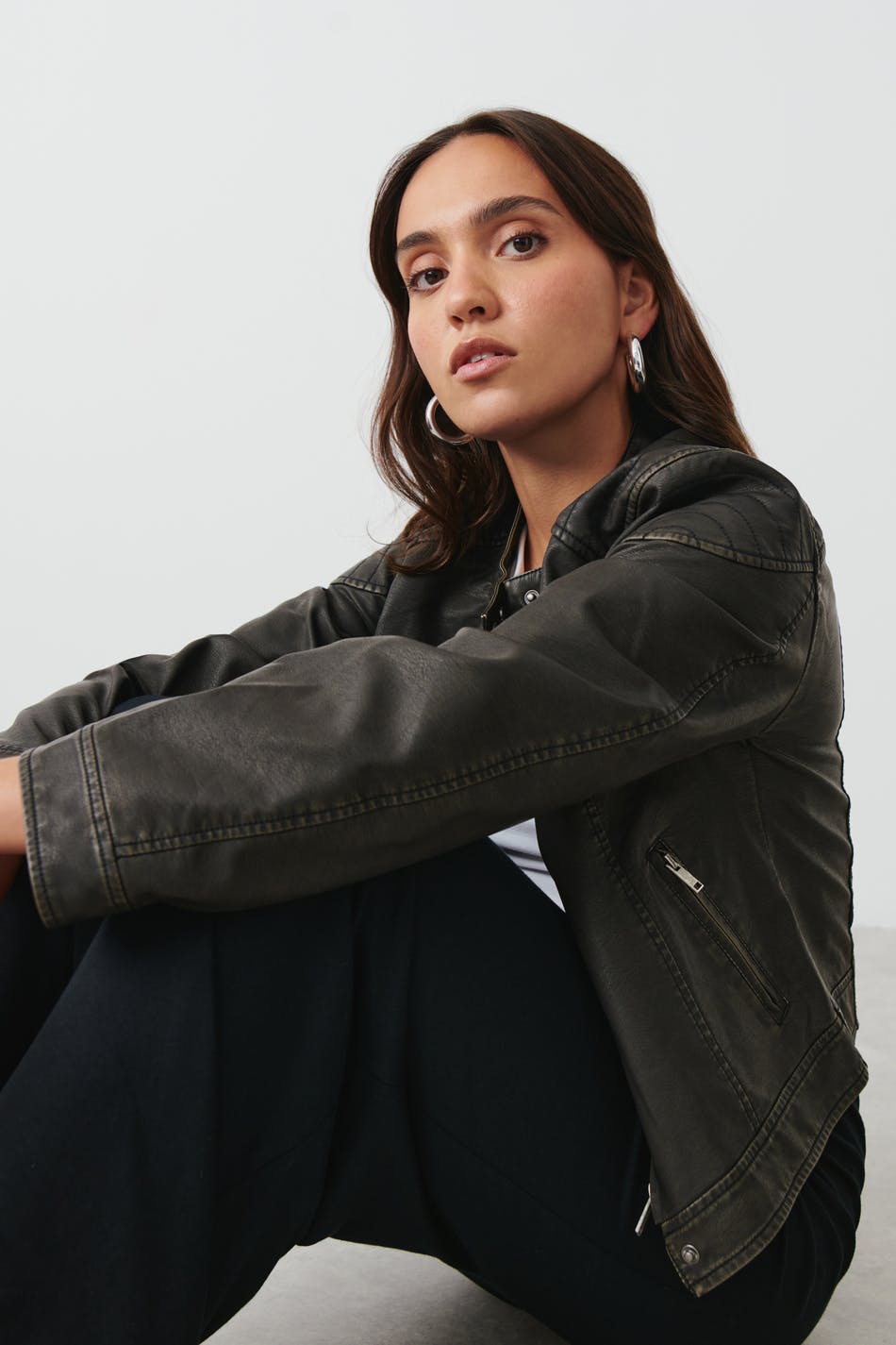 Washed biker jacket