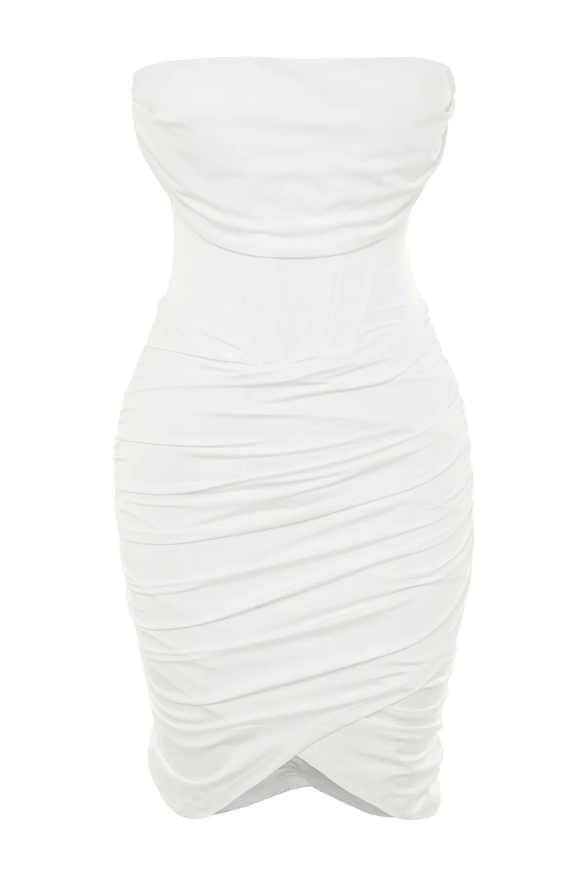 Trendyol Collection  Ecrufarbenes, figurbetontes, gefüttertes, gestricktes Korsett-Abendkleid mit detailliertem Ausschnitt TPRSS23EL00174