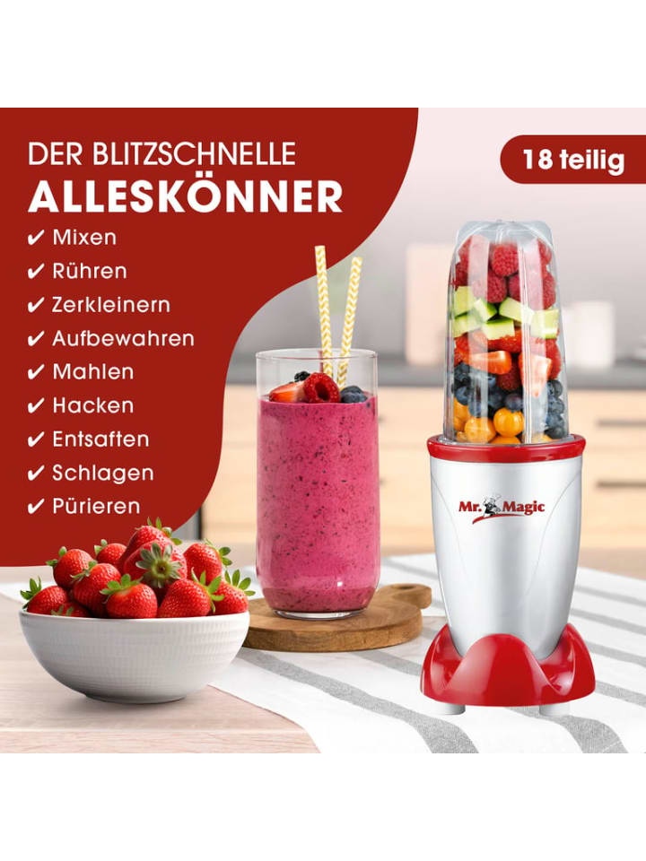 Gourmetmaxx GOURMETmaxx Mixer Mr. Magic - - Küchenmaschine - 18-tlg. - silber / rot günstig kaufen onesize