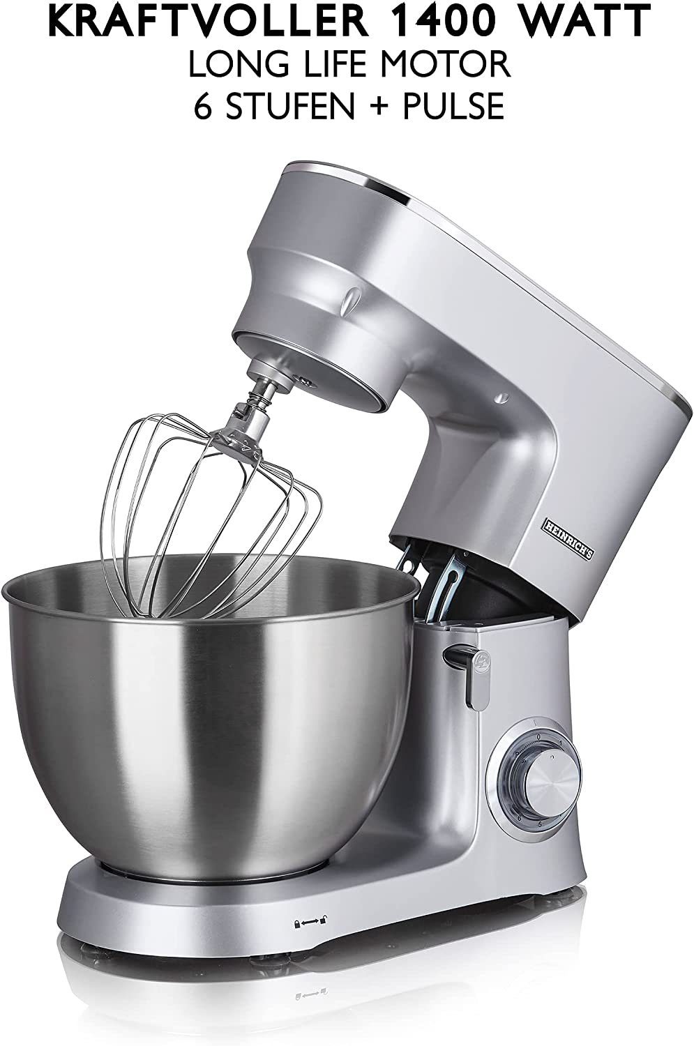 Heinrich´s Multifunktions-Küchenmaschine HKM 8078, 1500 W, 8,00 l Schüssel, Teigmaschine Knetmaschine Rühren/Kneten 3 Aufsätze Pulse Funktion