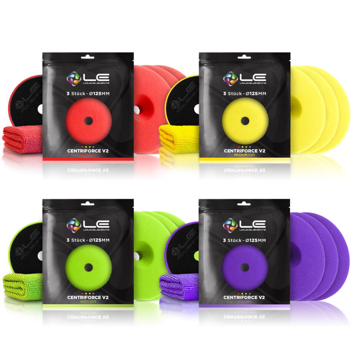 Liquid Elements Centriforce V2 Polierpad Set 12x Pad Ø125mm   4x Mikrofasertuch