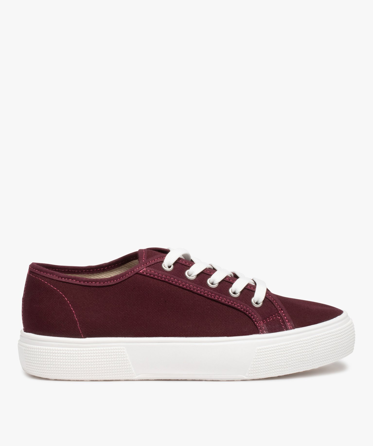 Baskets femme en toile unie à lacets rouge fonce | GEMO