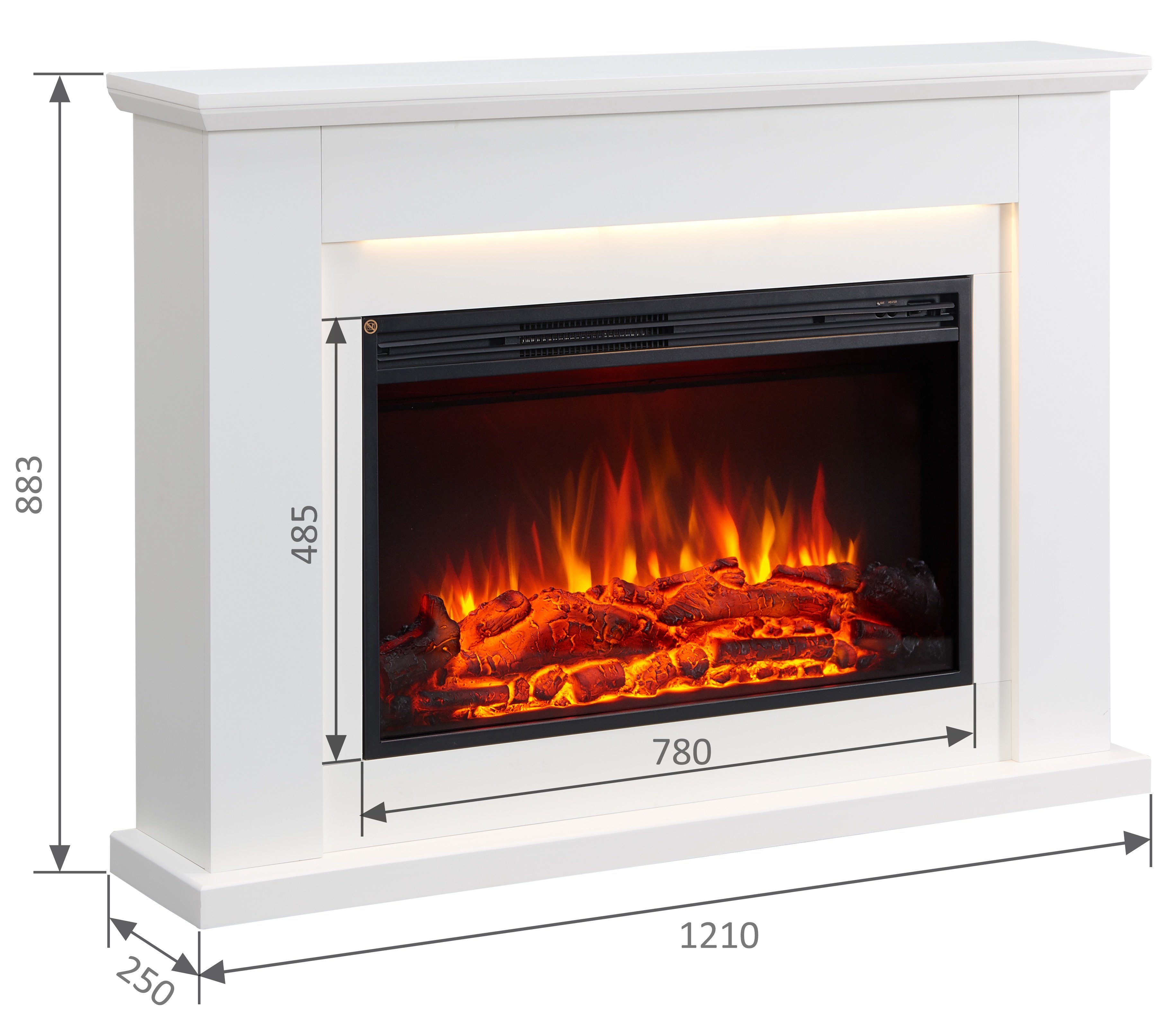 CrownFlame Elektrokamin Typhon, Standkamin mit Heizung 2000W, Heizung, LED-Beleuchtung, 3D-Flammeneffekt & Fernbedienung