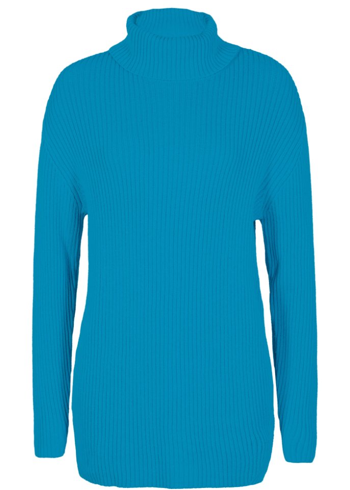 Langer Rollkragenpullover in Rippenstrick