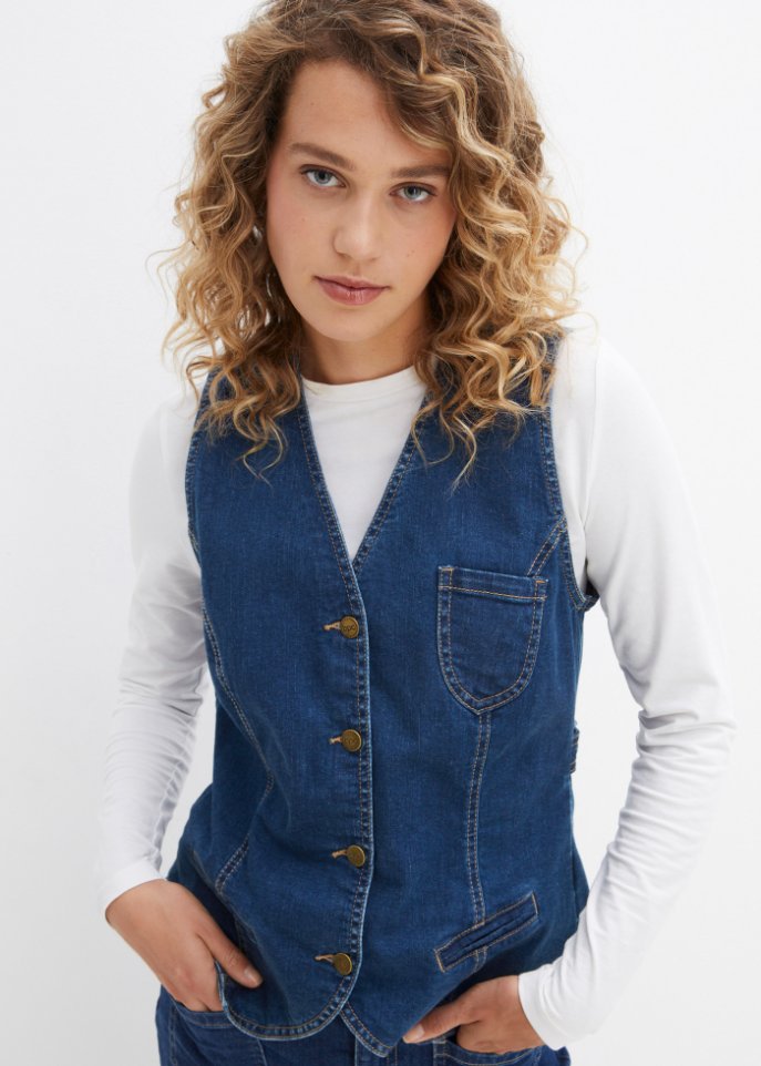 Jeans-Weste mit setilichem Smock