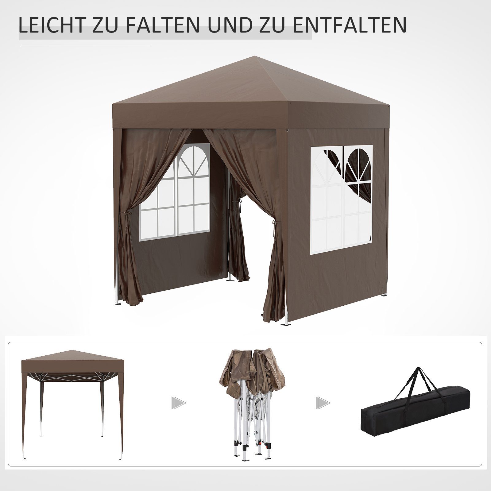 Outsunny Faltpavillon Faltpavillon mit 4 Seitenwänden, Gartenzelt mit Tragetasche, mit 4 Seitenteilen, (Set, Festzelt), BxT: 200x200 cm, Gartenzelt mit UV-Schutz