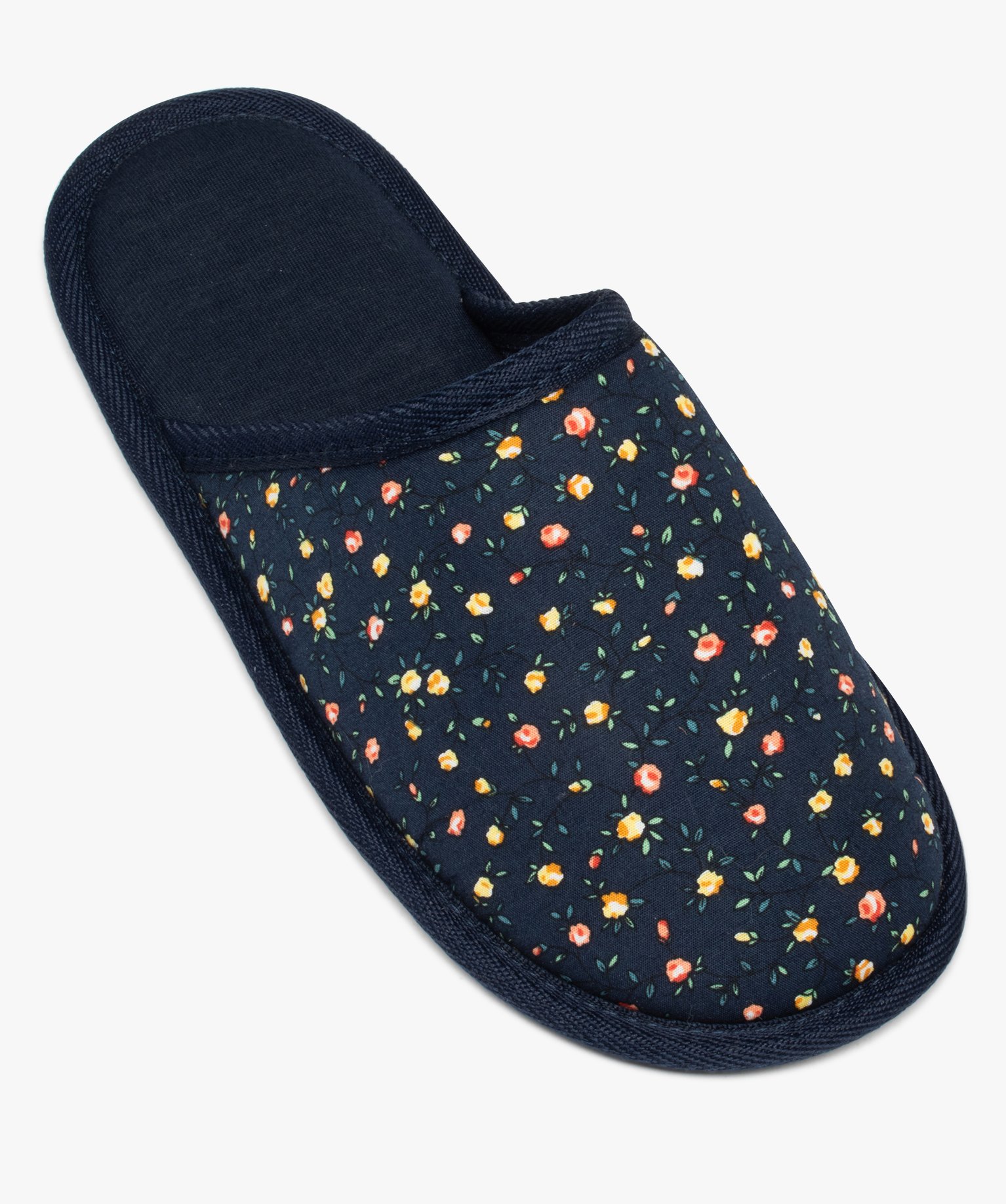 Chaussons femme mules imprimées mille fleurs marine | GEMO
