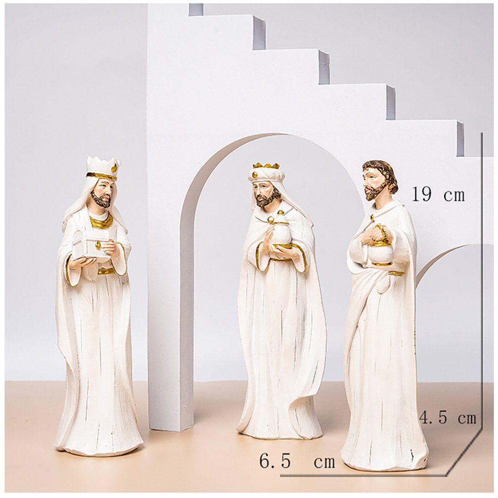 Fanci Home Weihnachtsfigur Weihnachtskrippe W4 (Weihnachtsdeko, 9 St., ca. 19cm Krippenzubehör aus Harz), Handbemalte Krippe heilige Familie Advent Dekoration