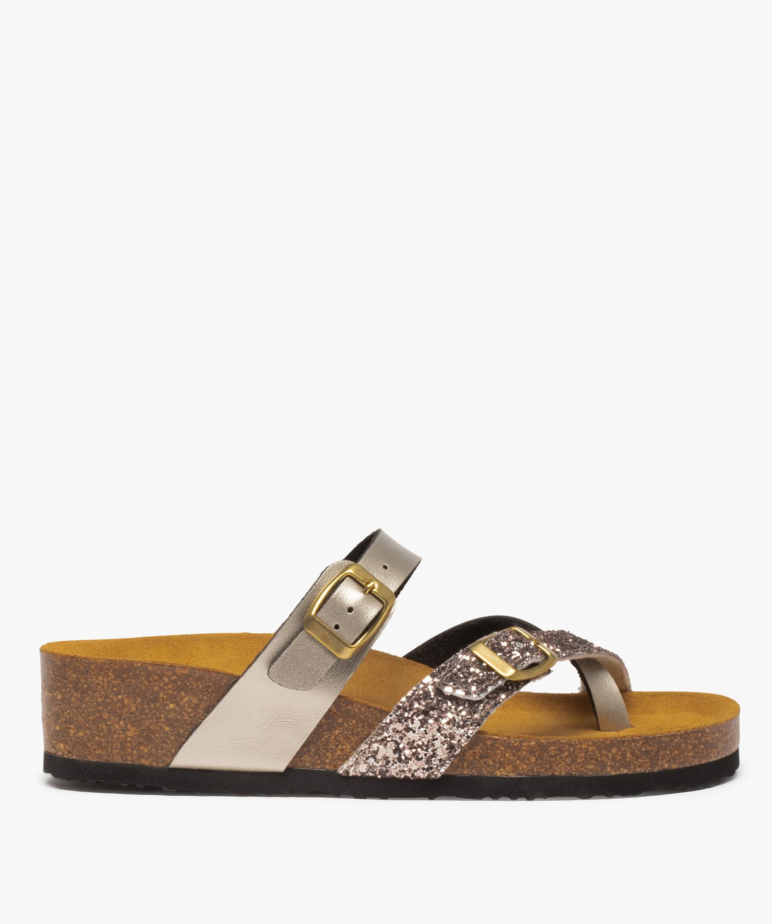Mules femme avec brides scintillantes et pailletées bronze | GEMO