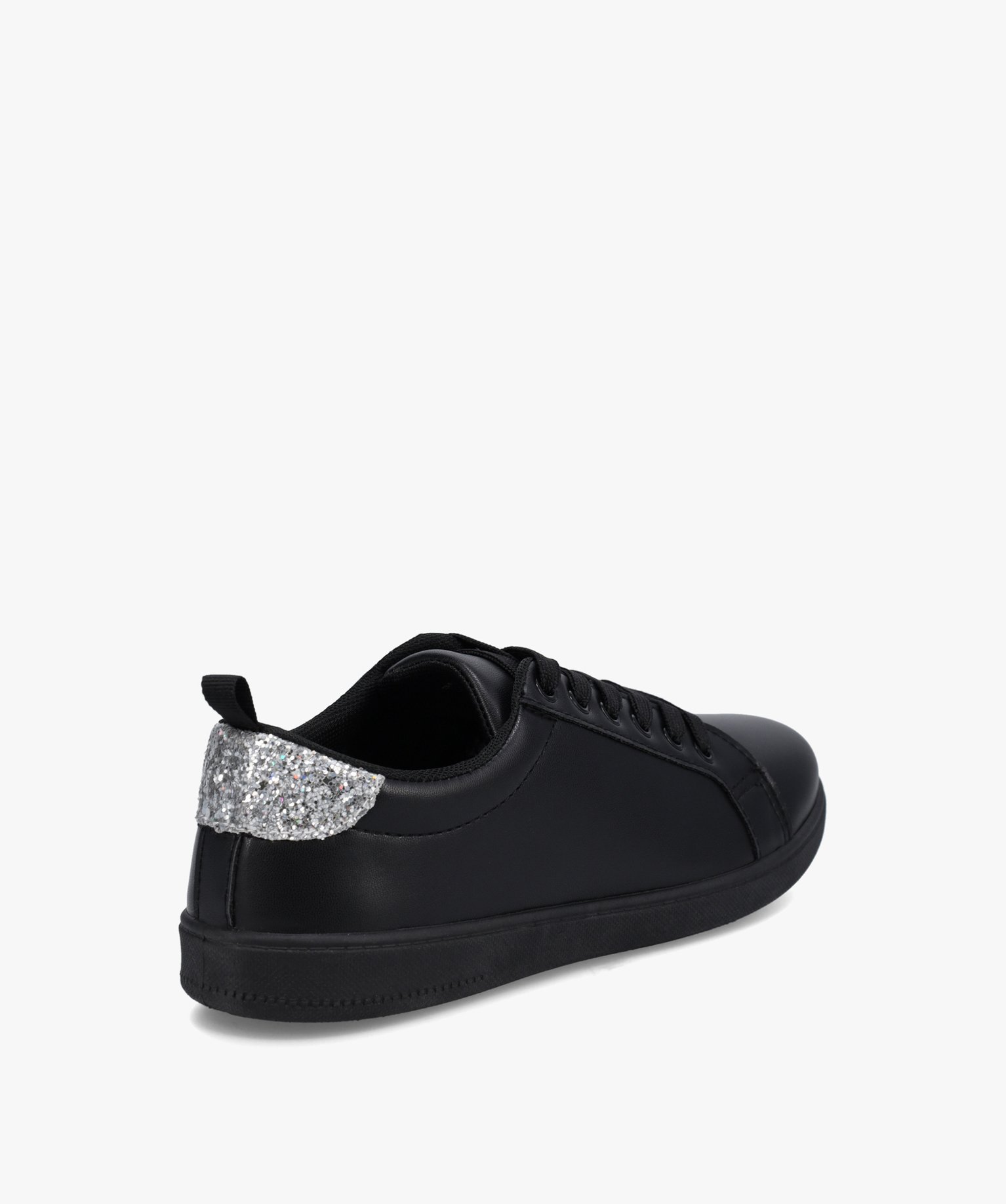 Tennis femme à lacets unies avec contrefort pailleté noir | GEMO