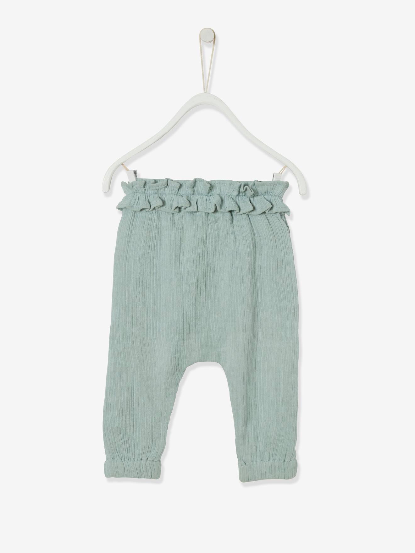 Pantalon taille élastiquée bébé fille vert céladon