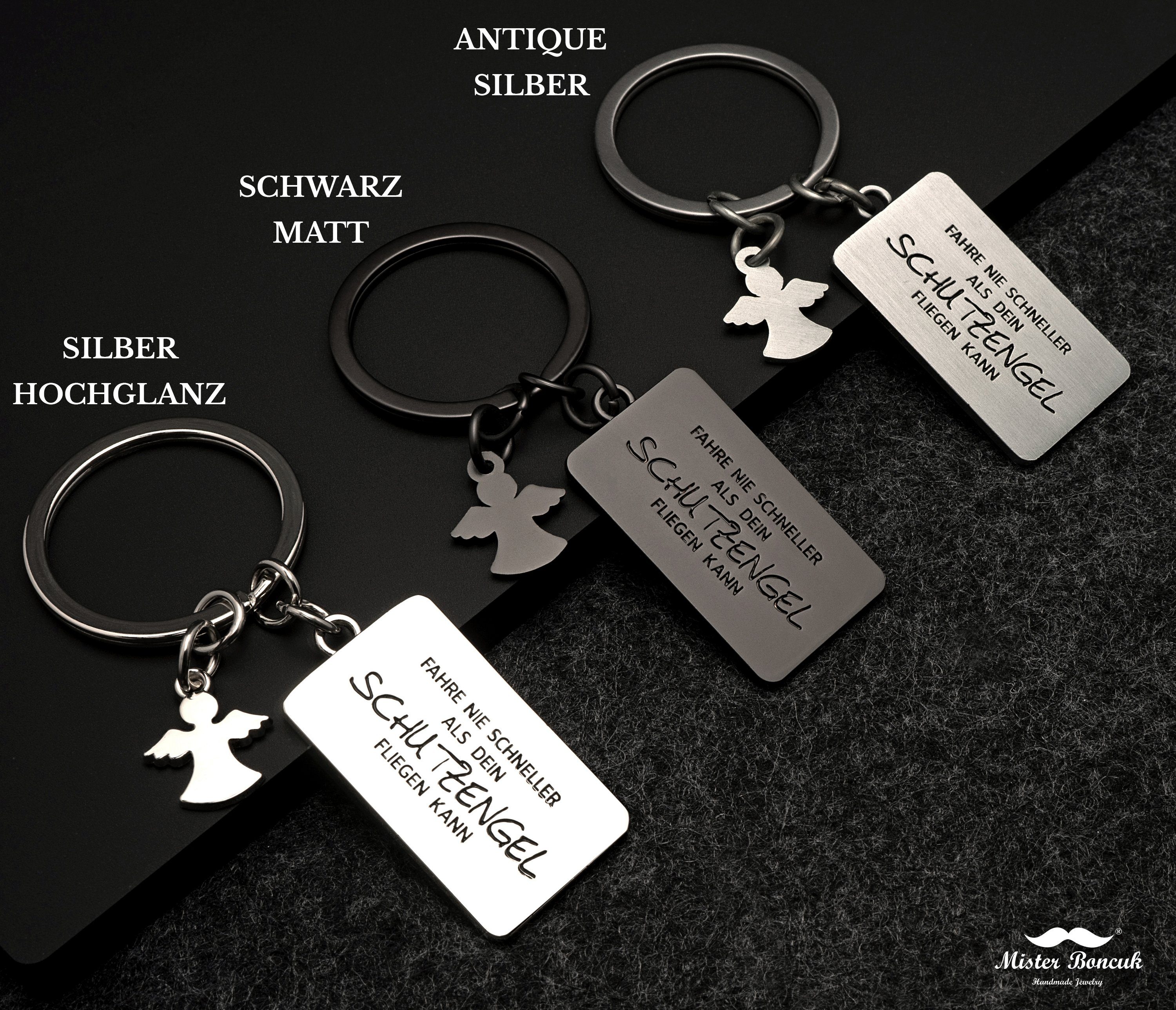 Mister Boncuk Handmade Jewelry Schlüsselanhänger Schutzengel Anhänger für den Schlüsselbund mit Gravur (Auto Glücksbringer Schlüsselanhänger), Metall, Gravur
