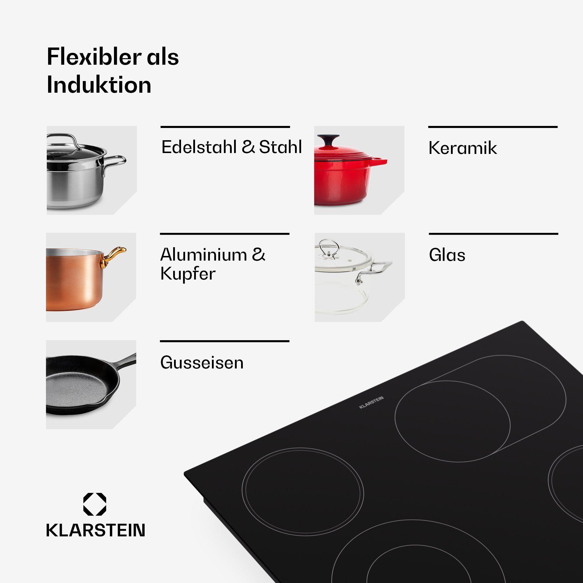 Klarstein Induktions-Kochfeld CP4-Virtuosa4-Plus.B CP4-Virtuosa4-Plus.B, Kochfelder Induktion Hob 4 Zonen 6500 W