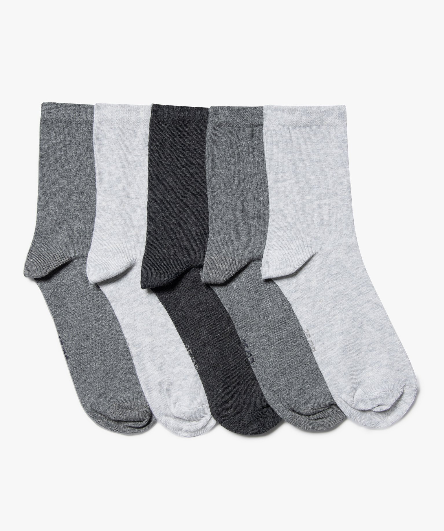Chaussettes unies en coton femme (lot de 5) gris | GEMO