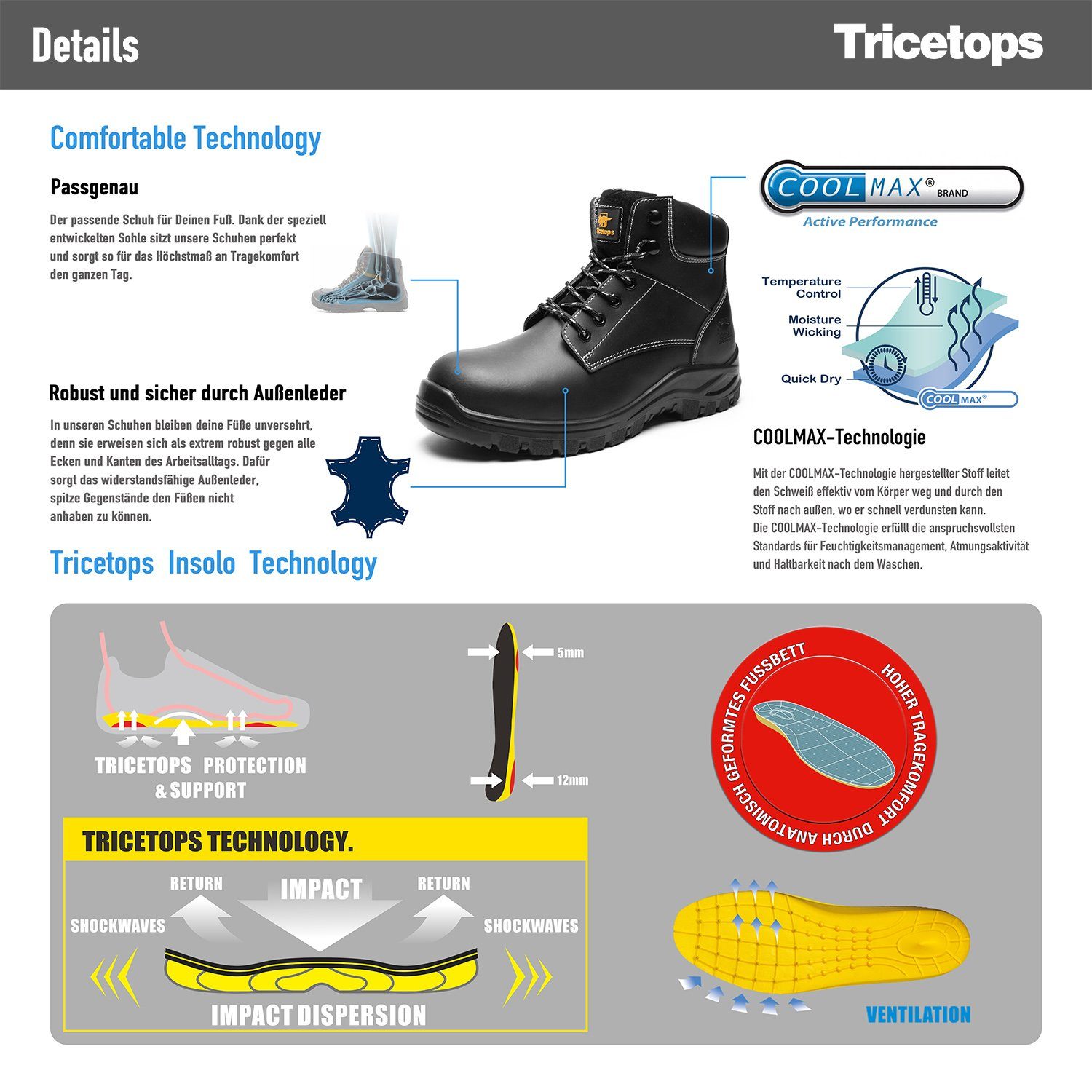 Tricetops TS758H Sicherheitsschuhe S3 Arbeitsschuhe Herren Sicherheitsschuh