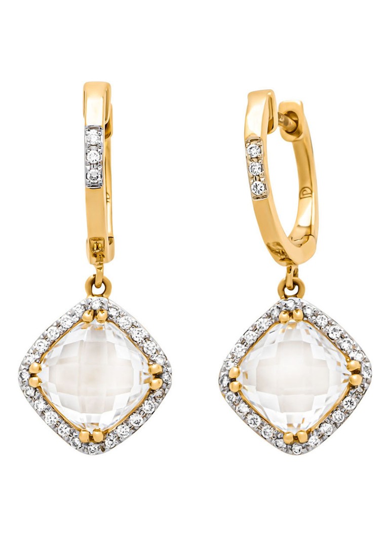 Diamond Point Yellow gold earrings, 3.88 ct white topaz, Fiesta