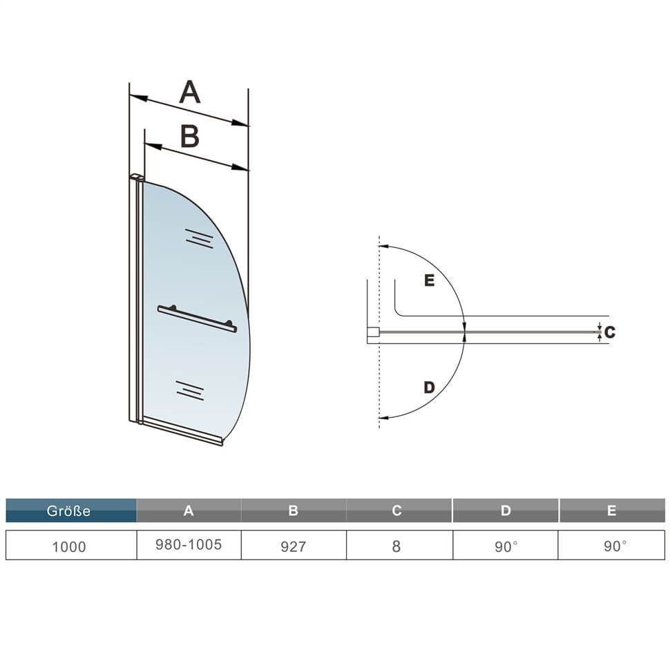 duschspa Badewannenaufsatz 8mm Badewannenaufsatz einzigartige Duschwand auf der Badewanne, Einscheibensicherheitsglas, Sicherheitsglas, (Set), Glas
