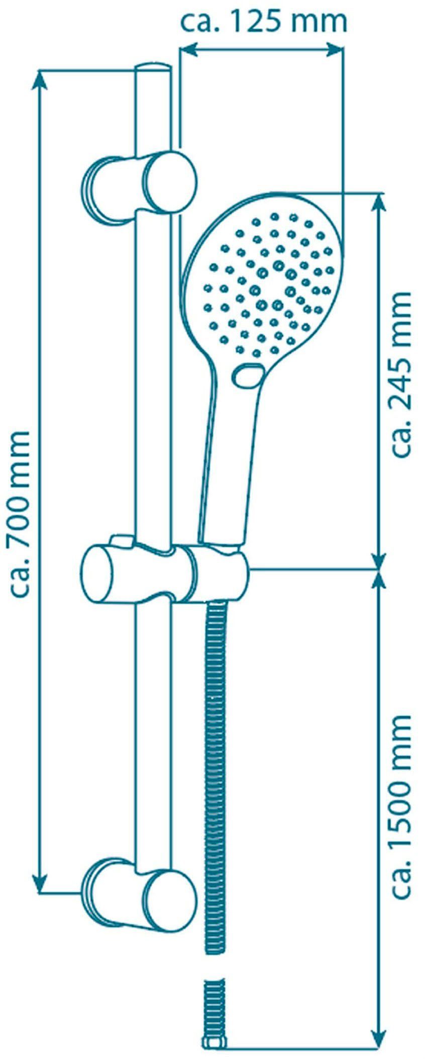 Schütte Duschsystem BLACK, Höhe 70 cm, 3 Strahlart(en), Überkopfbrauseset mit Thermostat, höhenverstellbar