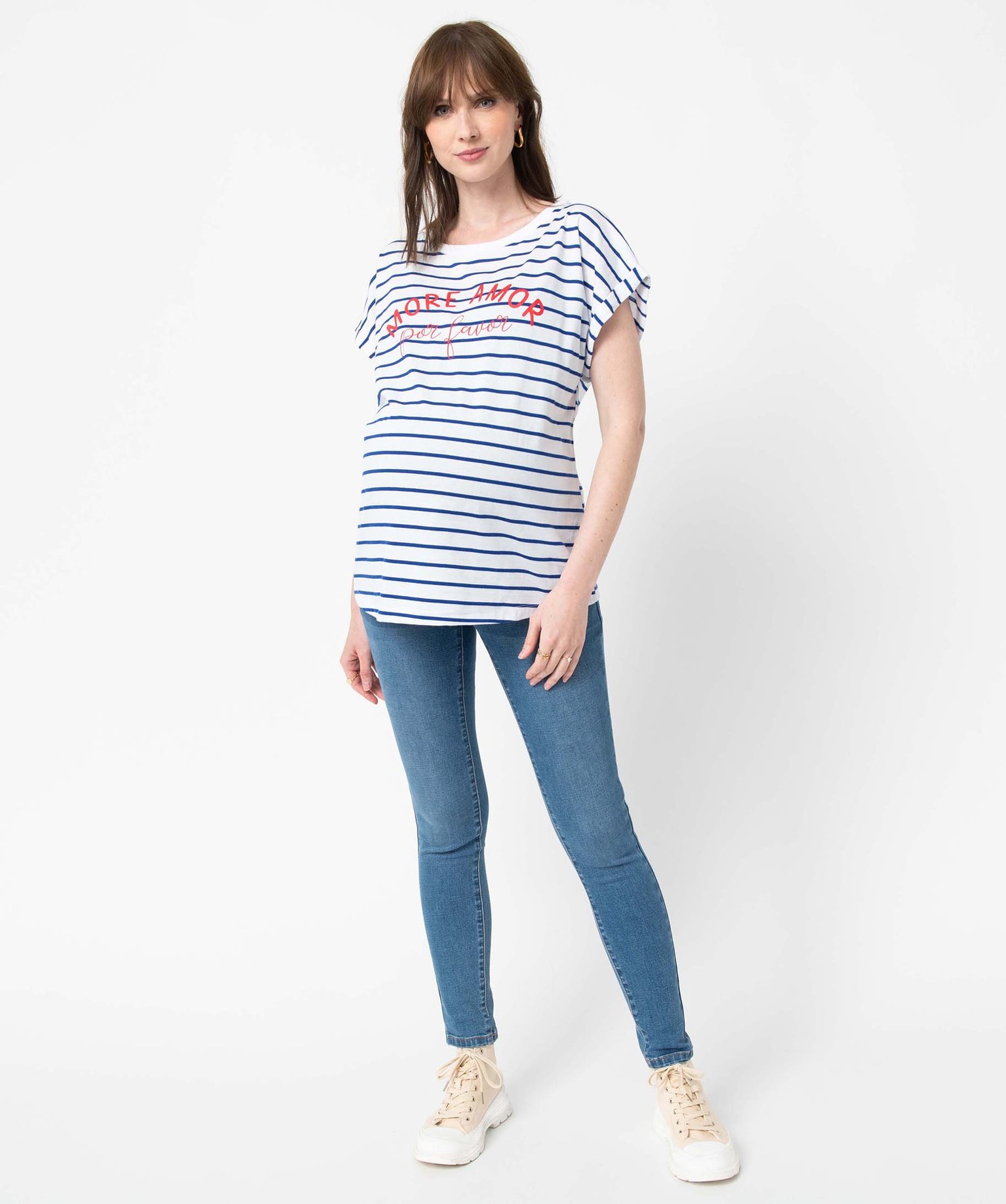 Tee-shirt de grossesse à rayures avec inscription marine | GEMO