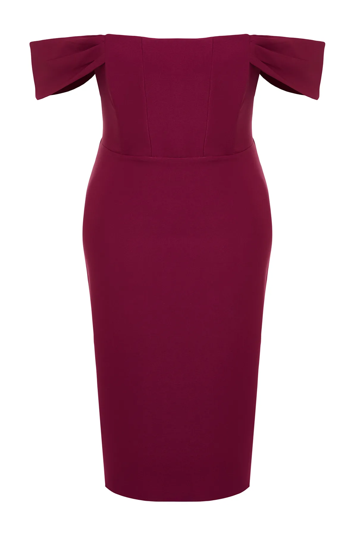 Trendyol Curve  Lilafarbenes, schlichtes, figurbetontes Midi-Gewebekleid in Übergröße TBBSS24AH00000