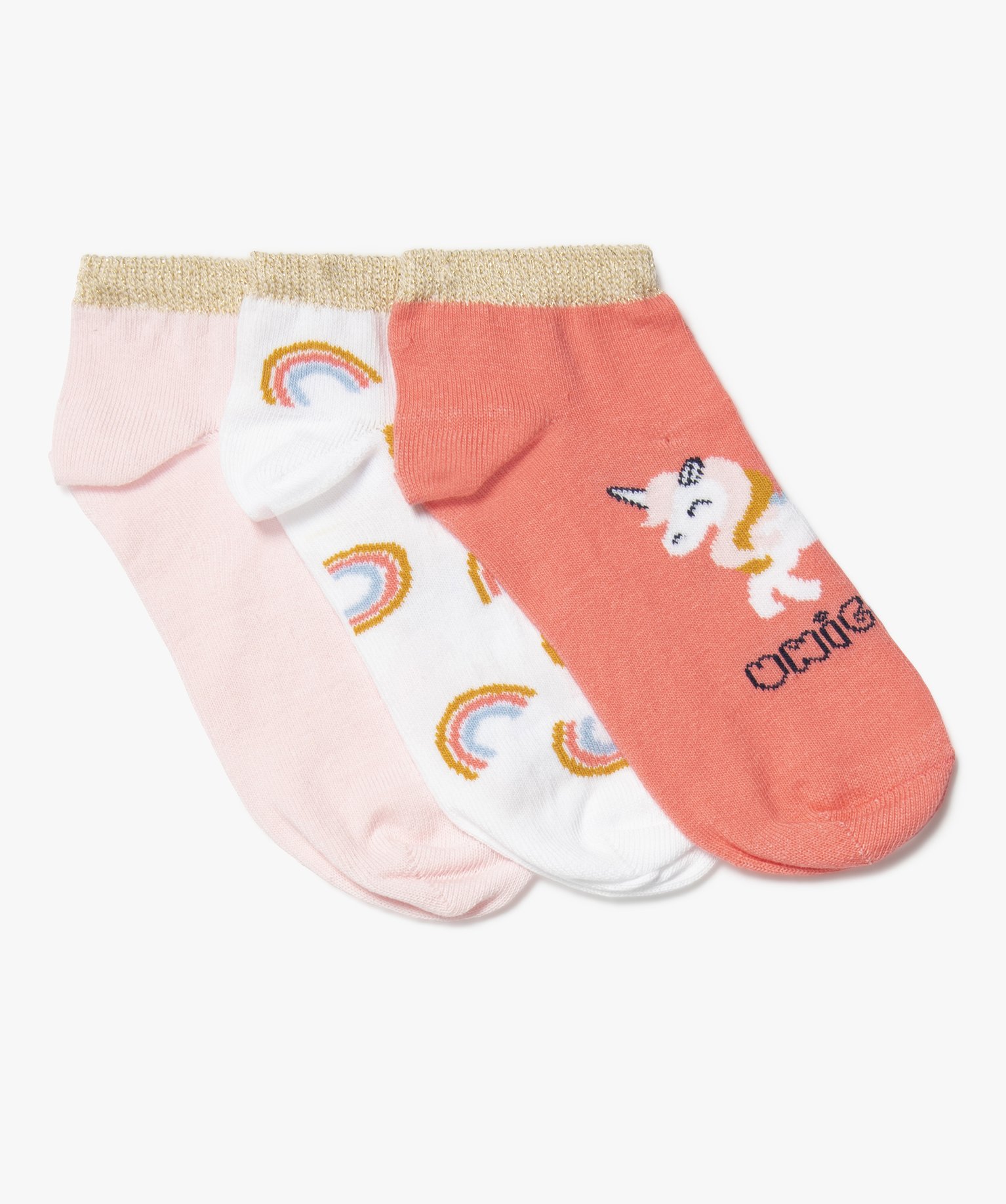 Chaussettes fille ultra courtes avec motifs licorne (lot de 3) rose | GEMO
