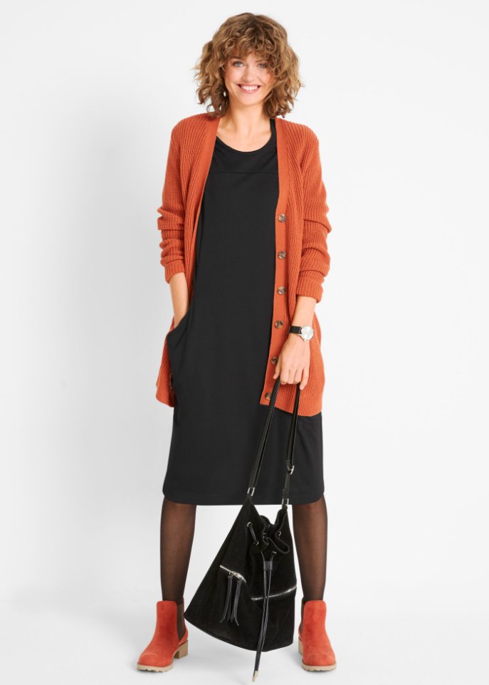 Knieumspielendes Ballonkleid mit Taschen aus Punto di Roma, 3/4 Arm