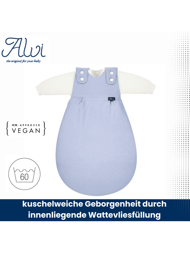 Alvi 4-Season Mull-Schlafsack Baby Mäxchen 2tlg. Exklusiv in Blaugrau günstig kaufen