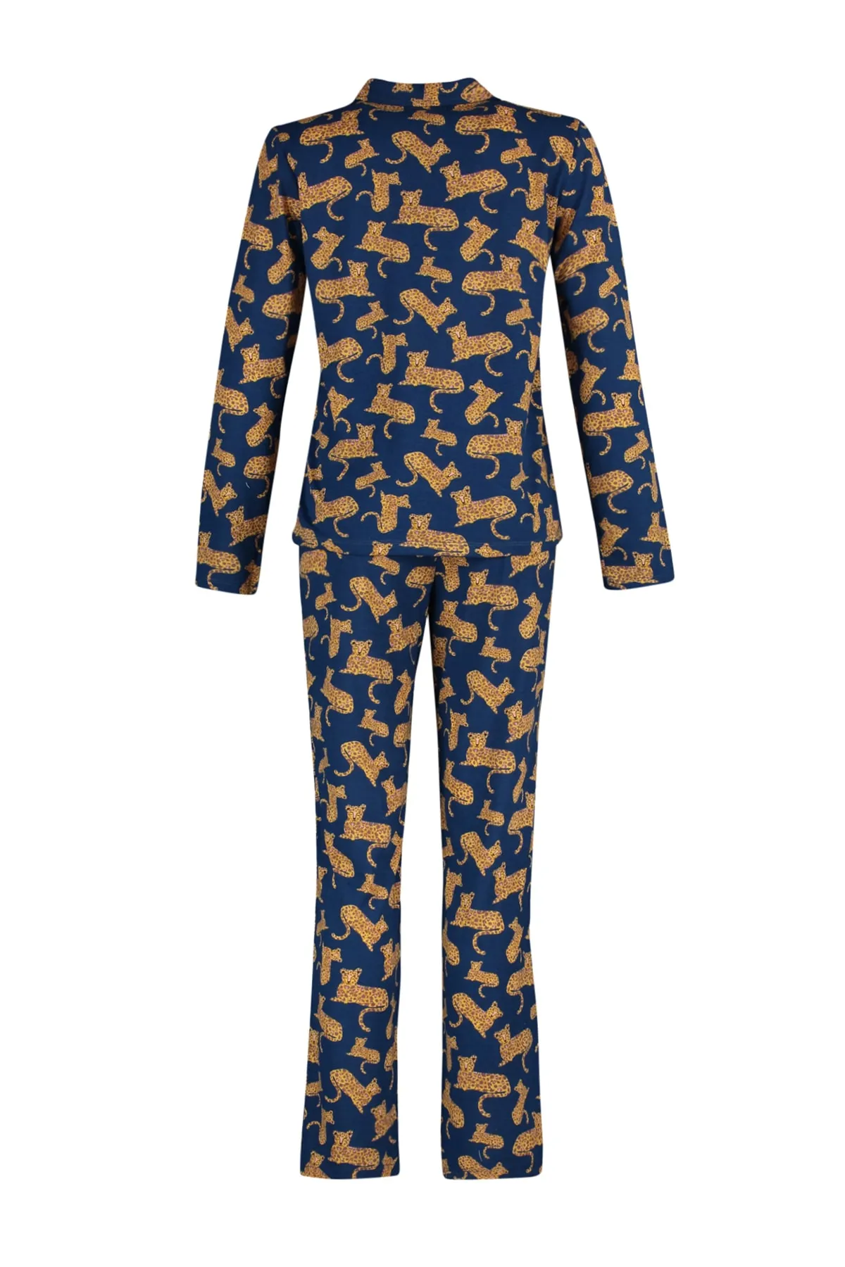 Trendyol Collection  Petrolfarbenes Pyjama-Set aus Strick mit Gepardenmuster THMAW23PT00150