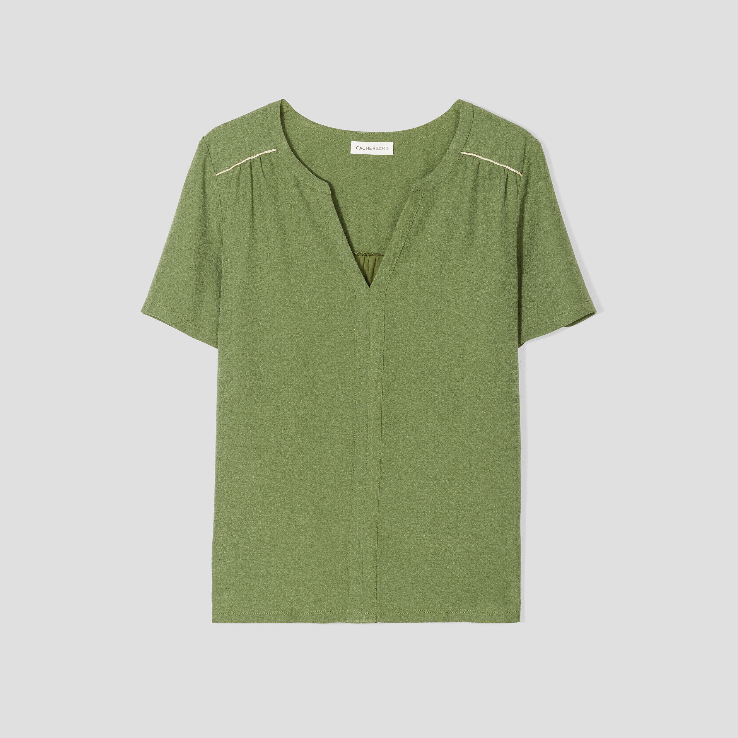 T-shirt manches courtes vert kaki femme | Cache Cache