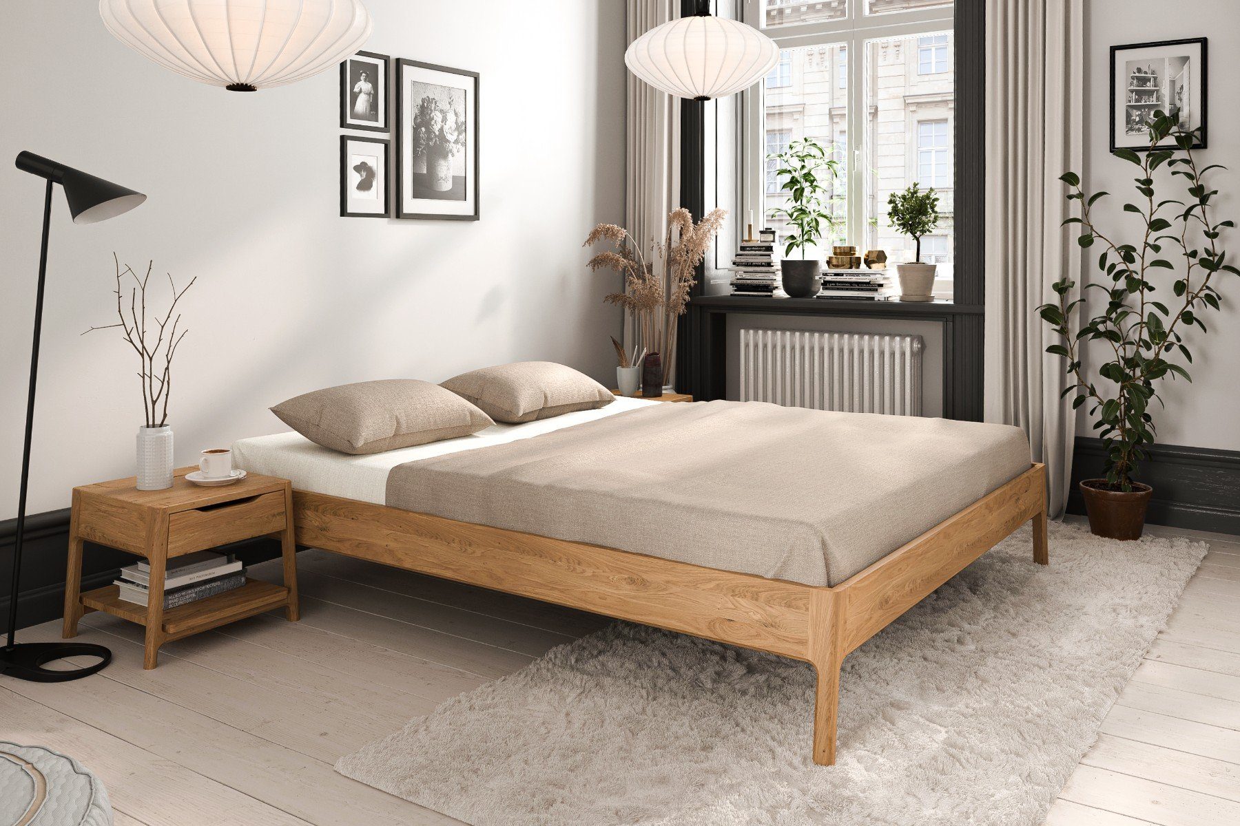 byoak Massivholzbett TWIG 3 ohne Kopfteil 200x200 aus Wildeiche Naturgeölt