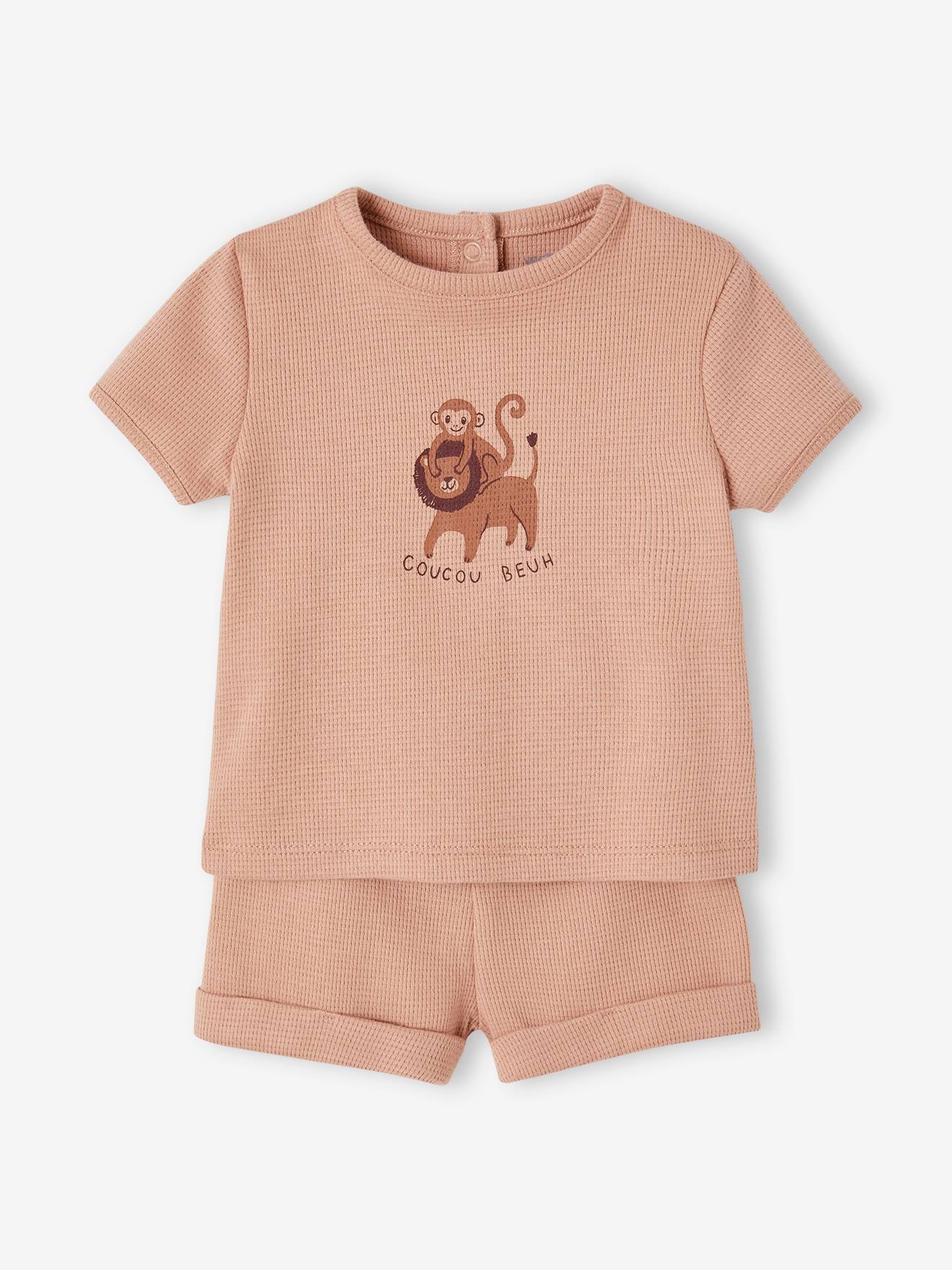 Vertbaudet 2er-Pack kurze Baby Schlafanzüge, Pikee Oeko-Tex - cappuccino