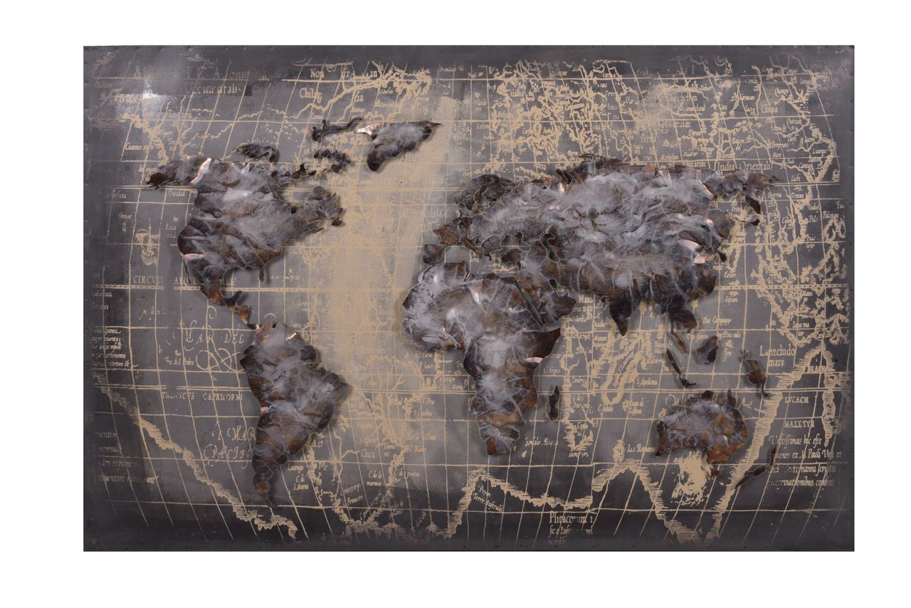 INTERIA Home&Living 3D Metallbild Weltkarte, grau