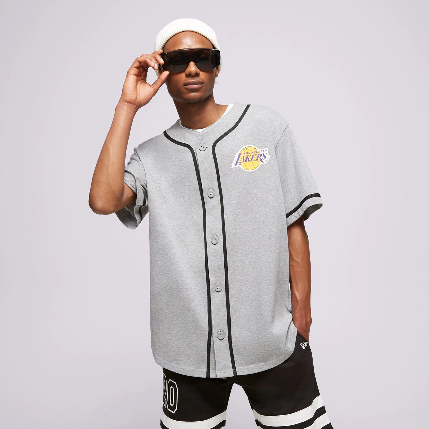 NEW ERA T-SHIRT NBA BASEBALL JERSEY BULLS LOS ANGELES LAKERS Grau