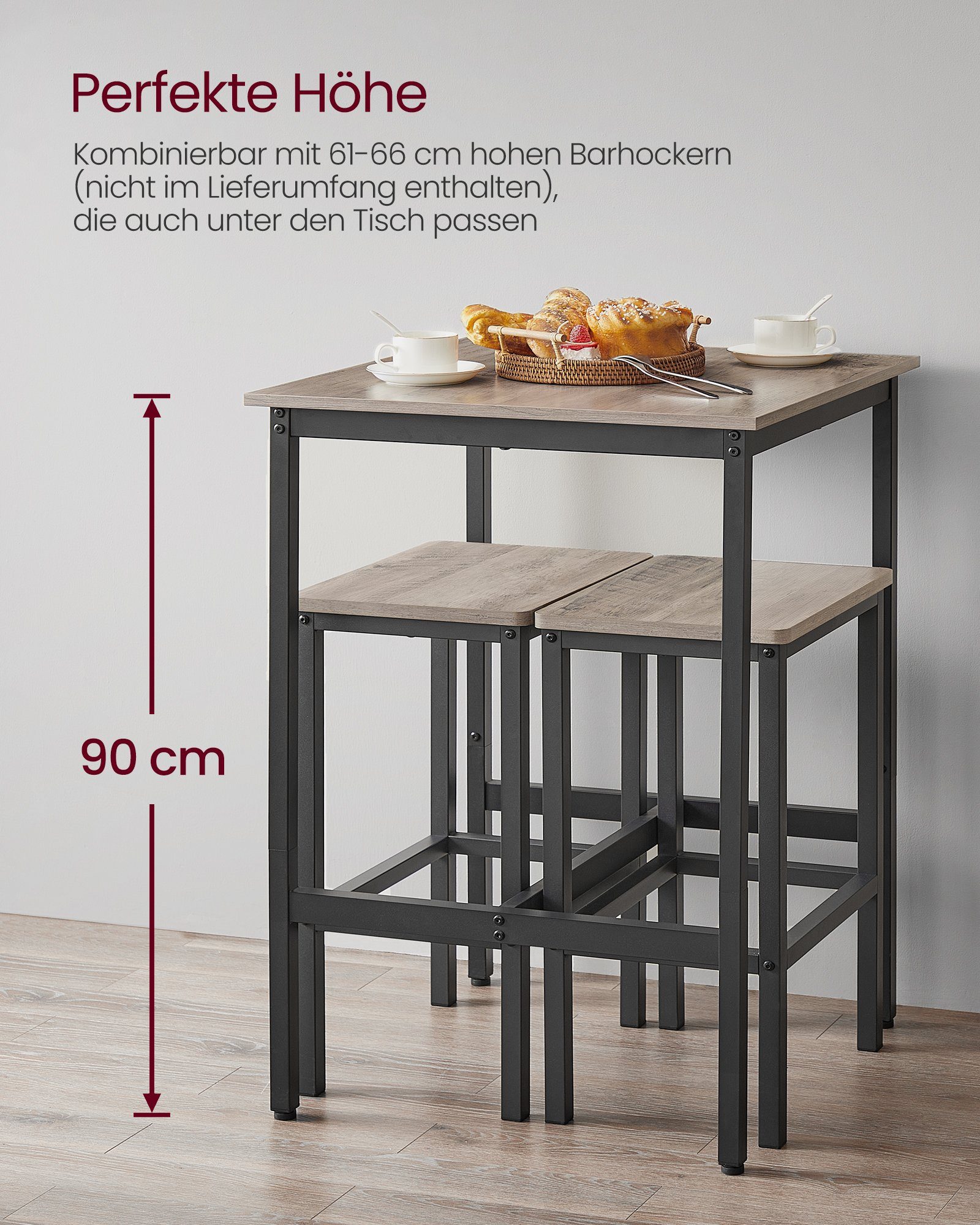 VASAGLE Bartisch Küchentisch, Stehtisch, 60 x 60 x 92 cm