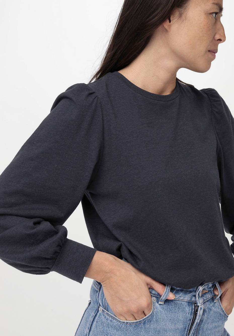 Jersey-Bluse aus Bio-Baumwolle mit Bio-Merinowolle
