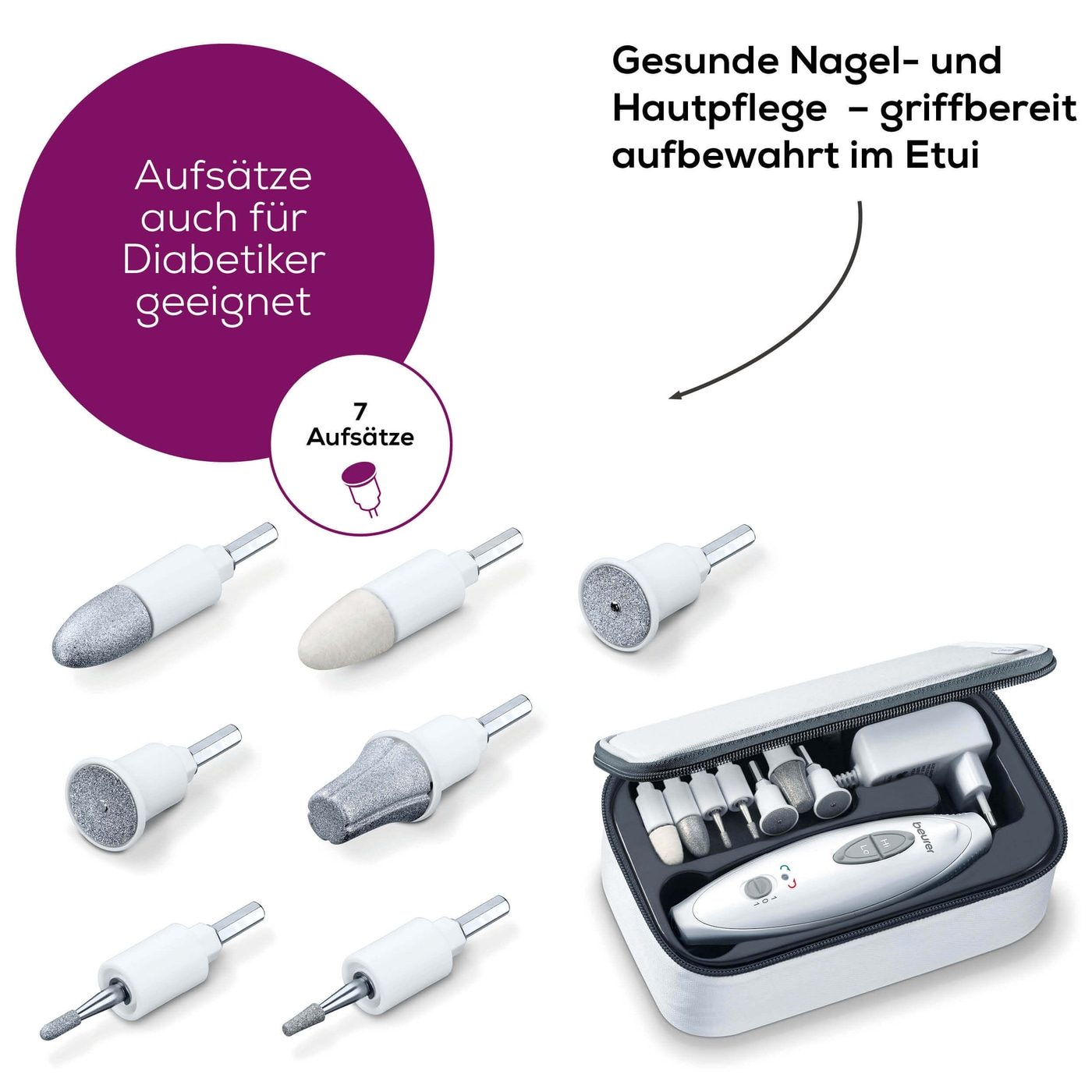Beurer Maniküre-/Pediküreset MP 41-Nagelfräser für eine hochwertige Maniküre & Pediküre mit 7 Aufsätzen