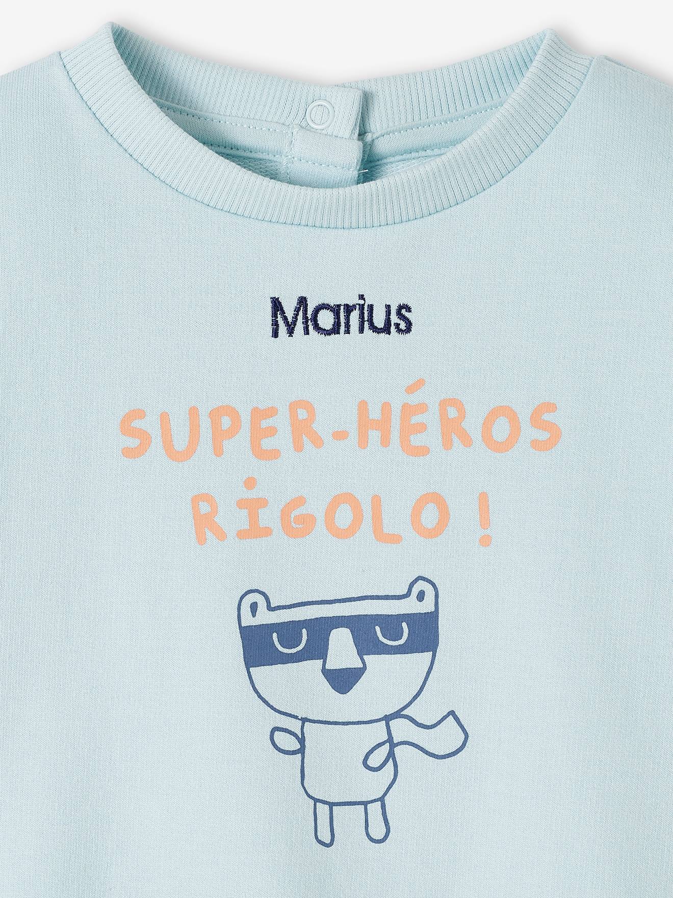 Vertbaudet Baby Sweatshirt SUPER-HÉROS RIGOLO, personalisierbar Oeko-Tex - himmelblau