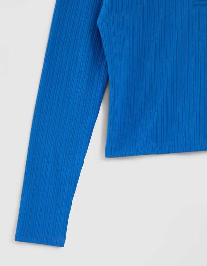 T-shirt bleu côtelé zippé fille