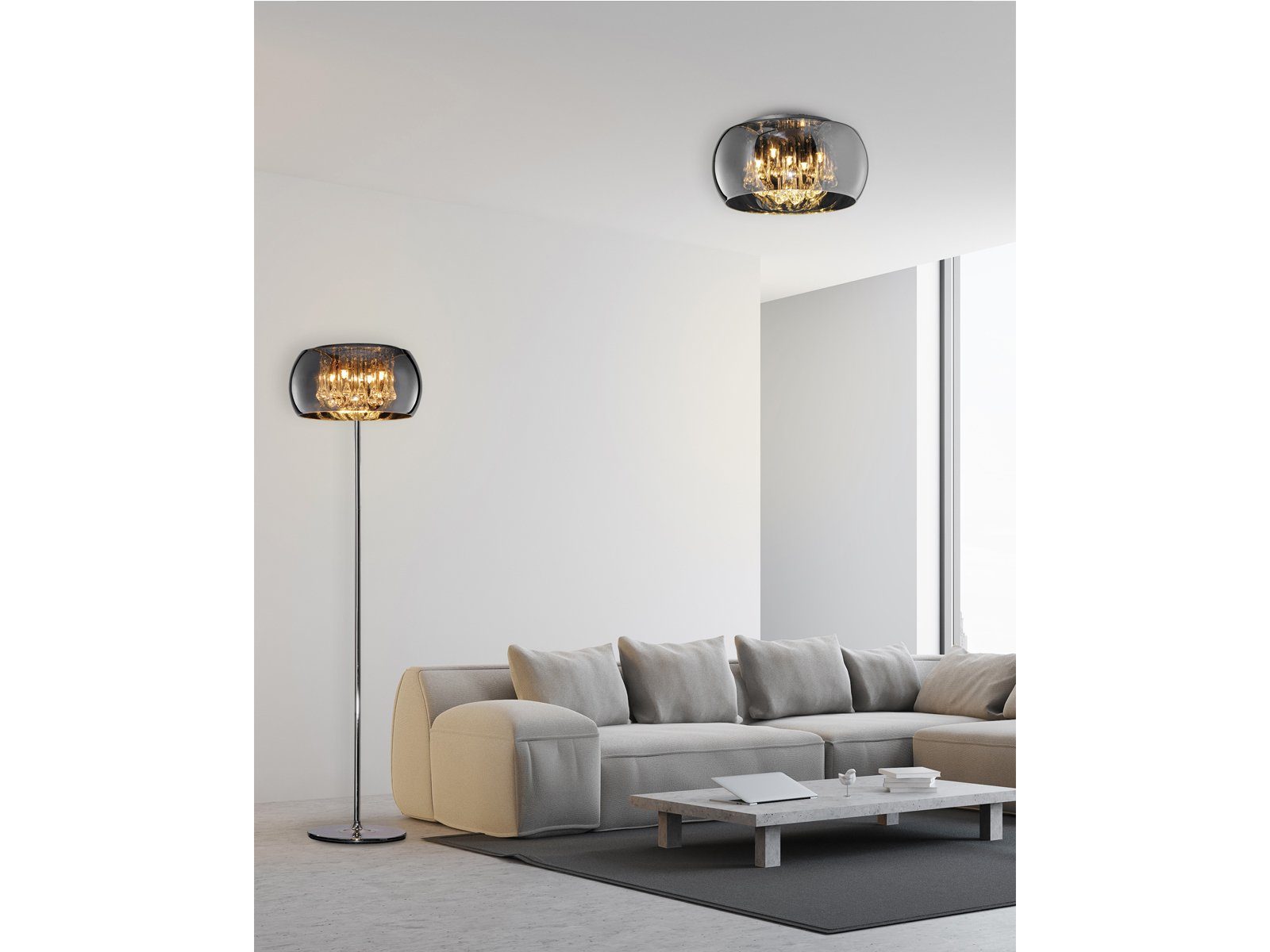 meineWunschleuchte LED Pendelleuchte, LED wechselbar, Warmweiß, Designer-lampen Lampenschirm Rauch-glas Kristall übern Esstisch, Ø50cm