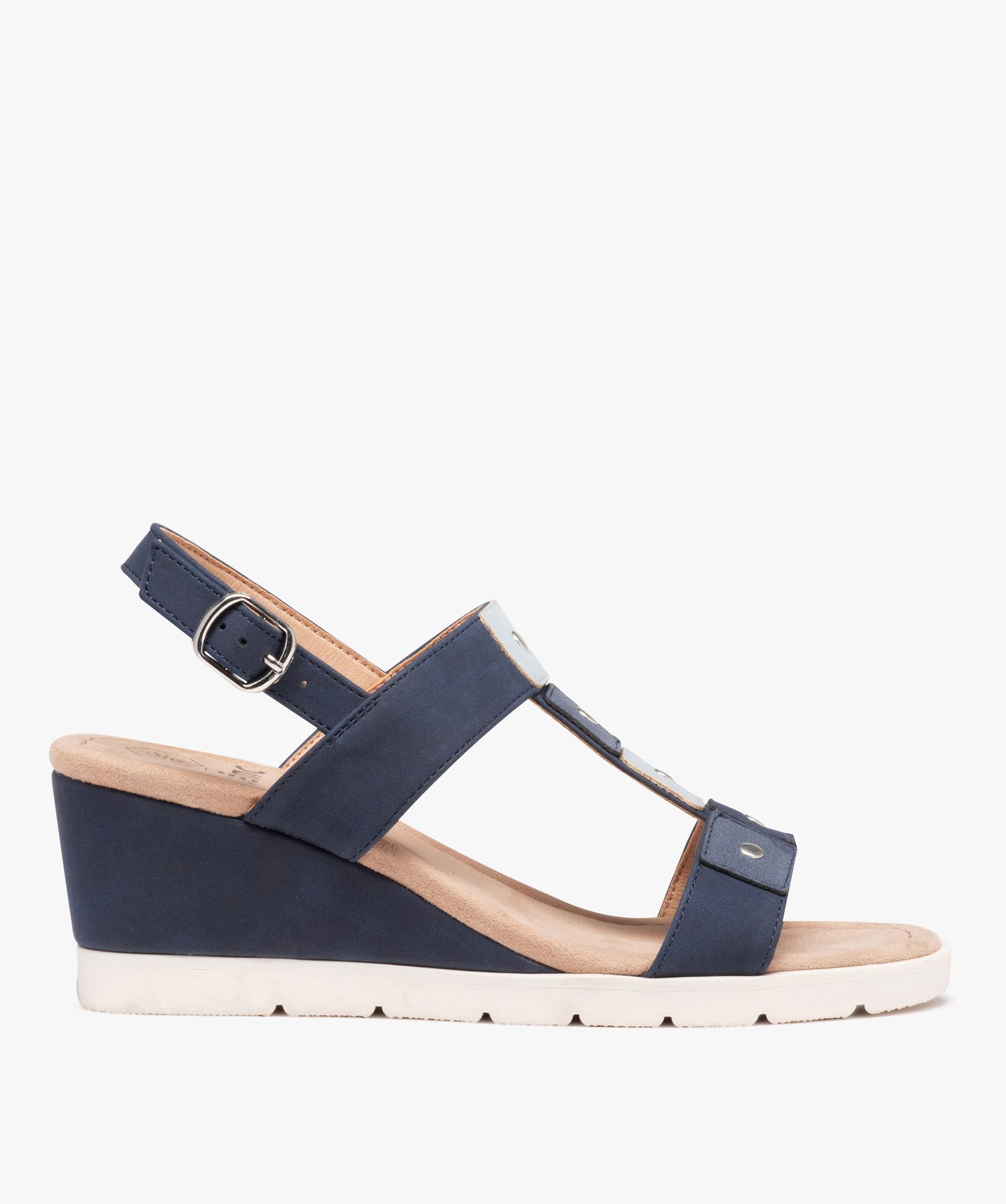 Sandales compensées femme confort en suédine bleu | GEMO
