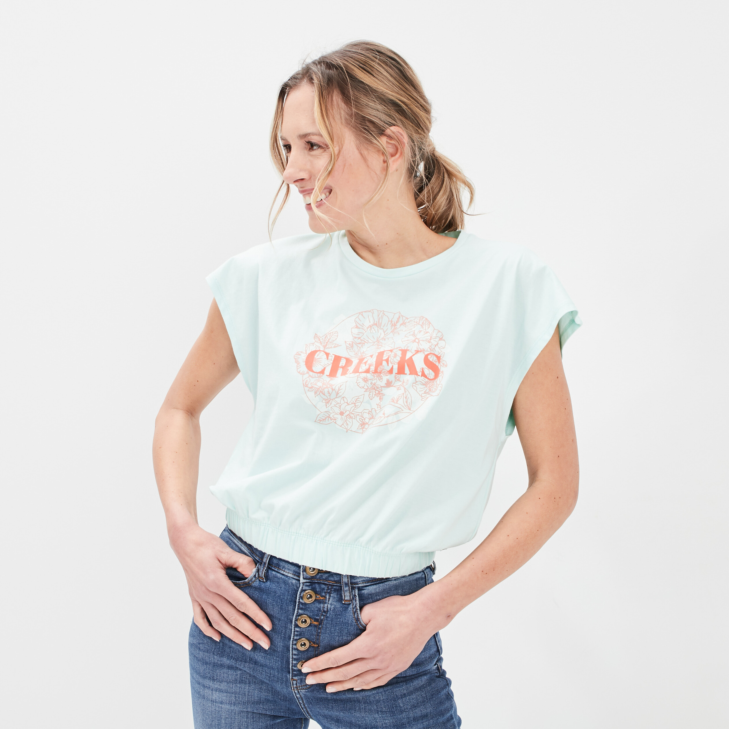 T-shirt manches courtes Creeks bleu turquoise femme | La Halle