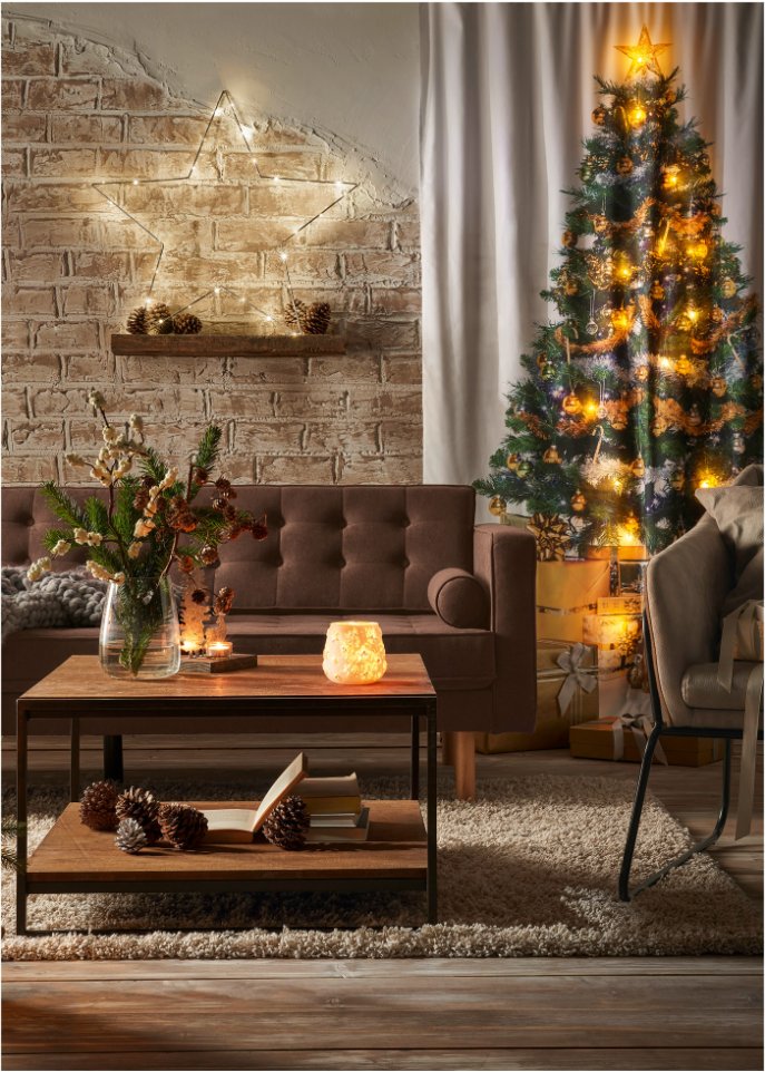 LED Vorhang mit Weihnachtsbaum Druck (1er Pack)